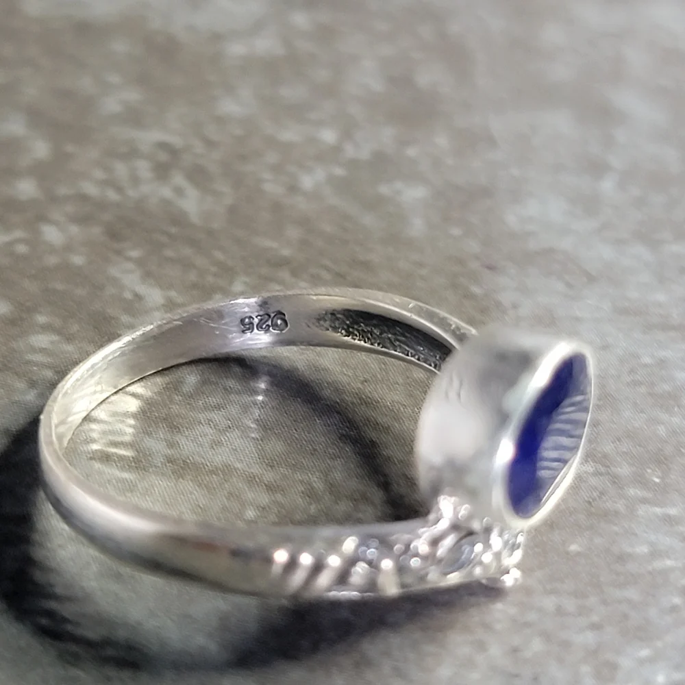 Native Blue Sapphire Stone Gemstone Ring Size 7.5 Sterling Silver Women Bohemian - Picture 3 of 4